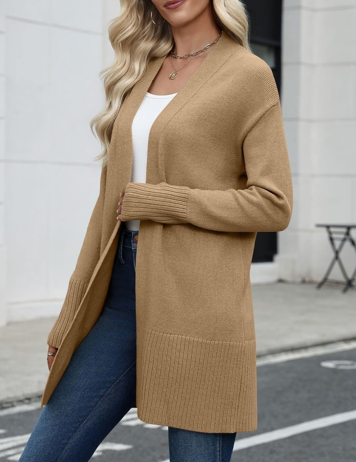 image:imageZeagoo Cardigan Sweaters for Women Open Front Cardigans Long Sleeve SweaterKhaki