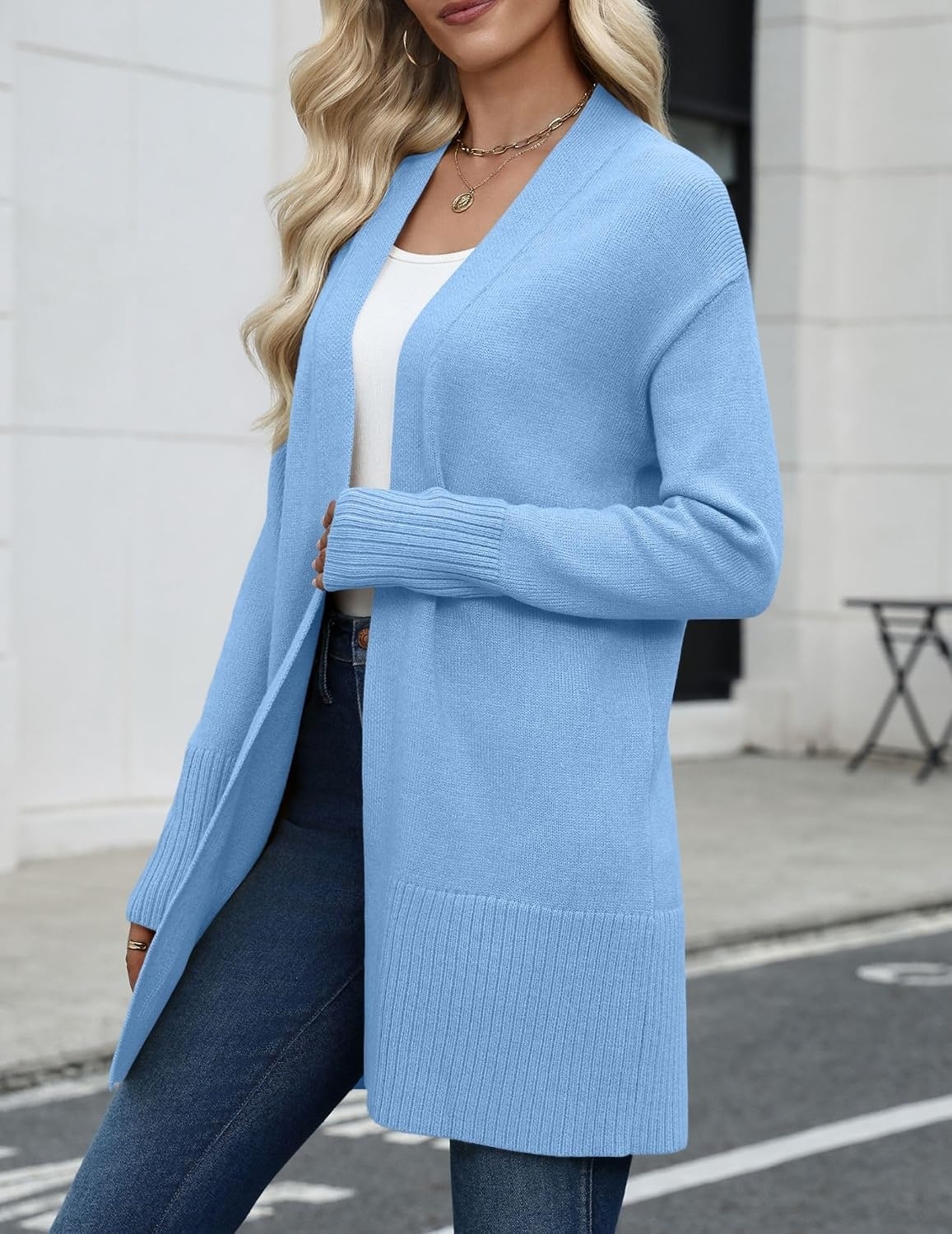 image:imageZeagoo Cardigan Sweaters for Women Open Front Cardigans Long Sleeve SweaterLight Blue