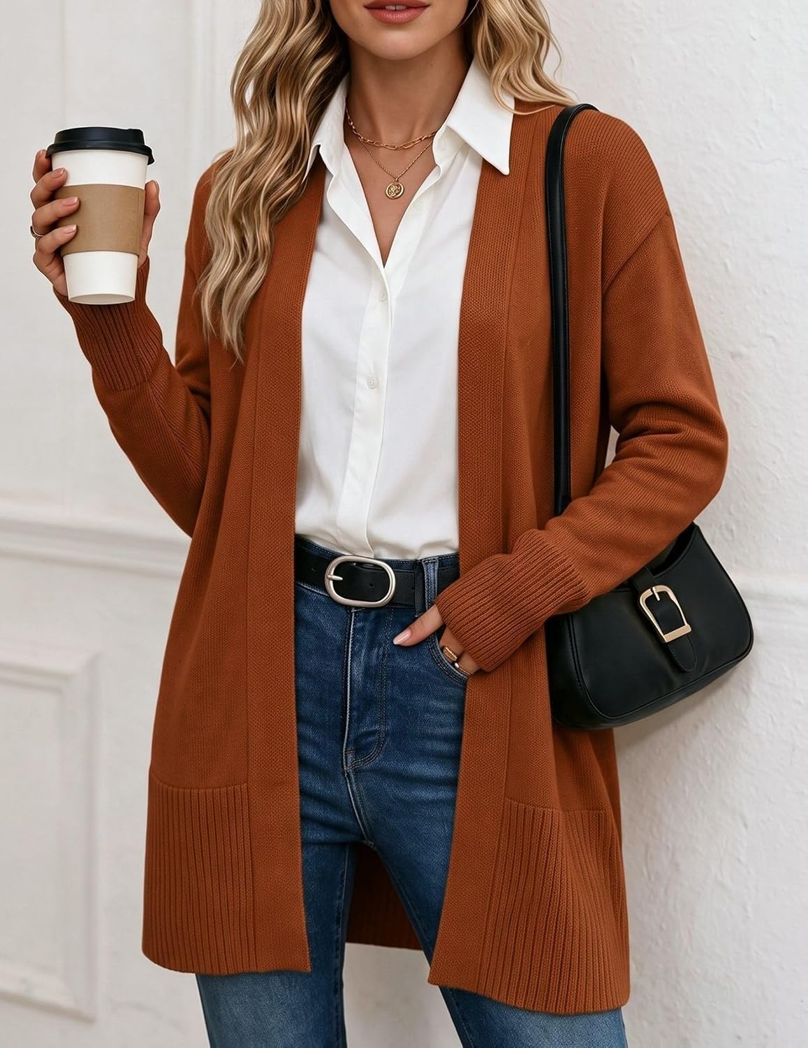 image:imageZeagoo Cardigan Sweaters for Women Open Front Cardigans Long Sleeve SweaterOrange