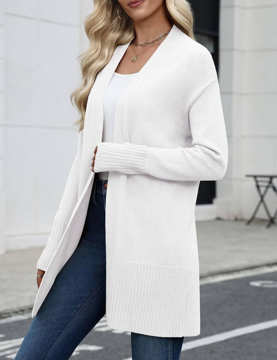 image:imageZeagoo Cardigan Sweaters for Women Open Front Cardigans Long Sleeve SweaterWhite