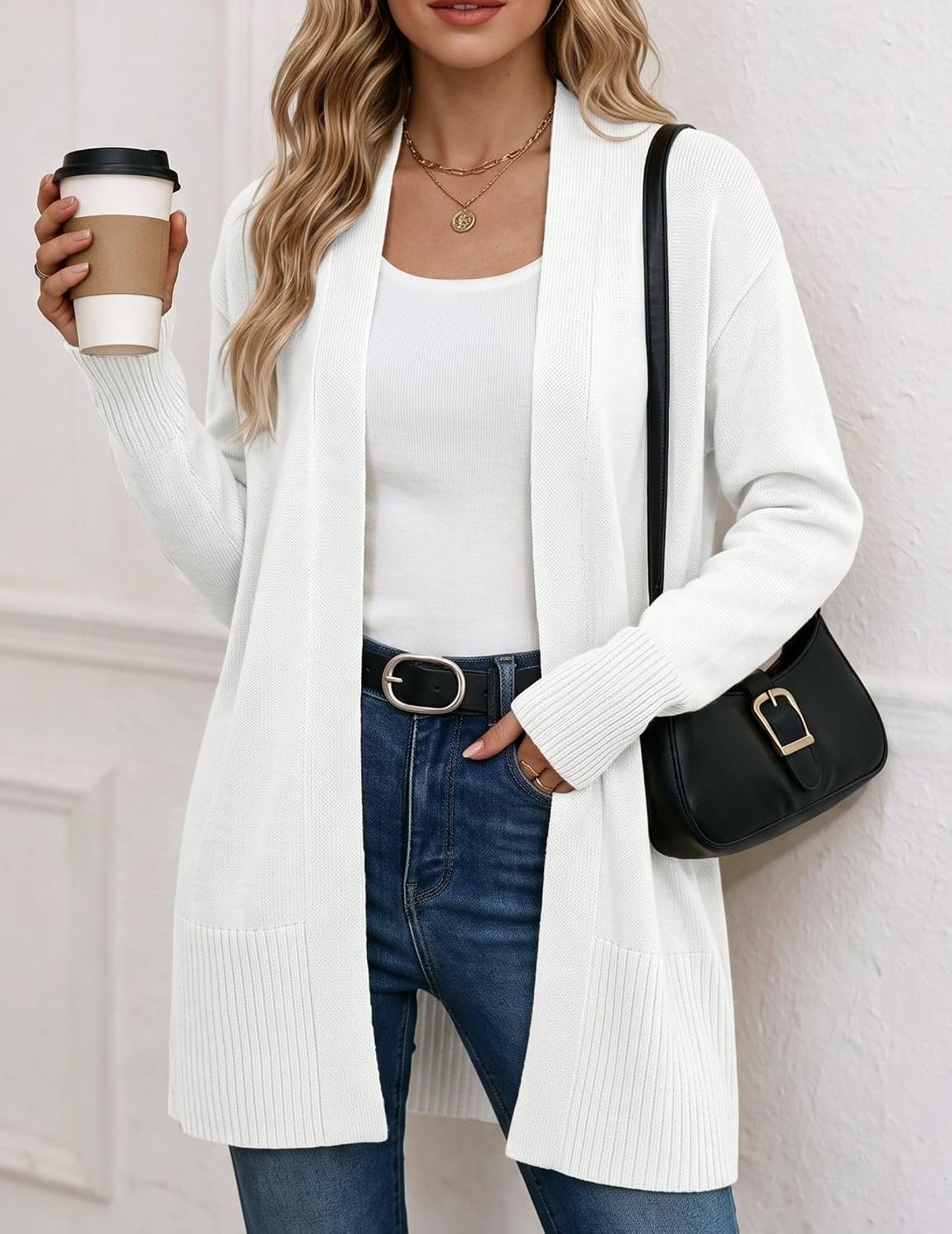 image:imageZeagoo Cardigan Sweaters for Women Open Front Cardigans Long Sleeve SweaterWhite