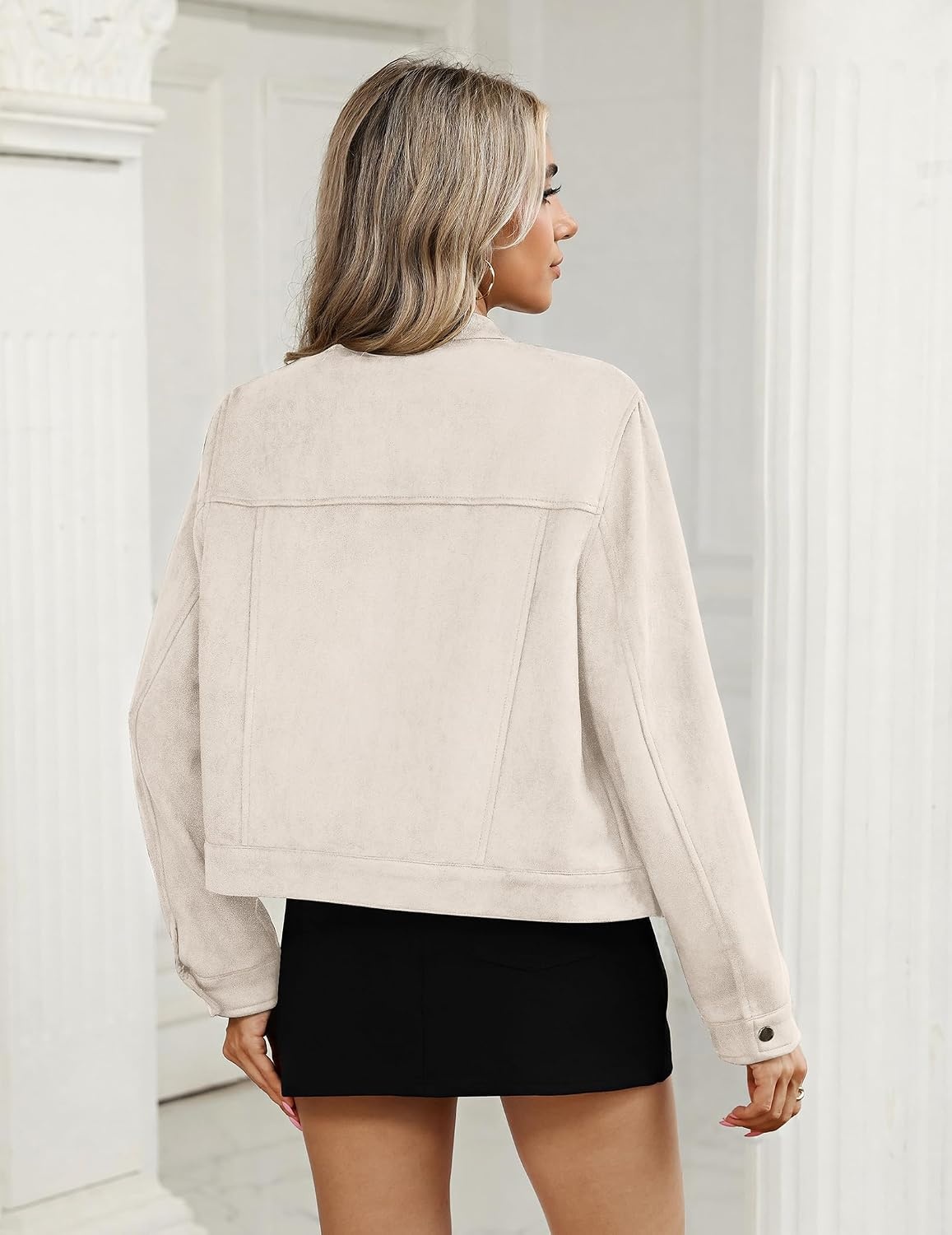 image:imageZeagoo Faux Suede Cropped Jackets for Women Trendy Fall Shackets CoatsBeige