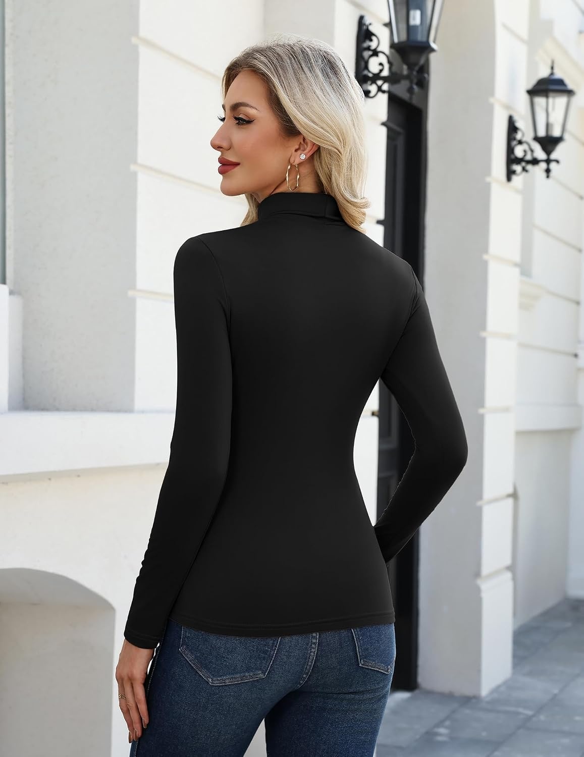 image:imageZeagoo Long Sleeve Mock Neck Tops Slim Fit Shirt Fleece Lined Thermal TeeBlack