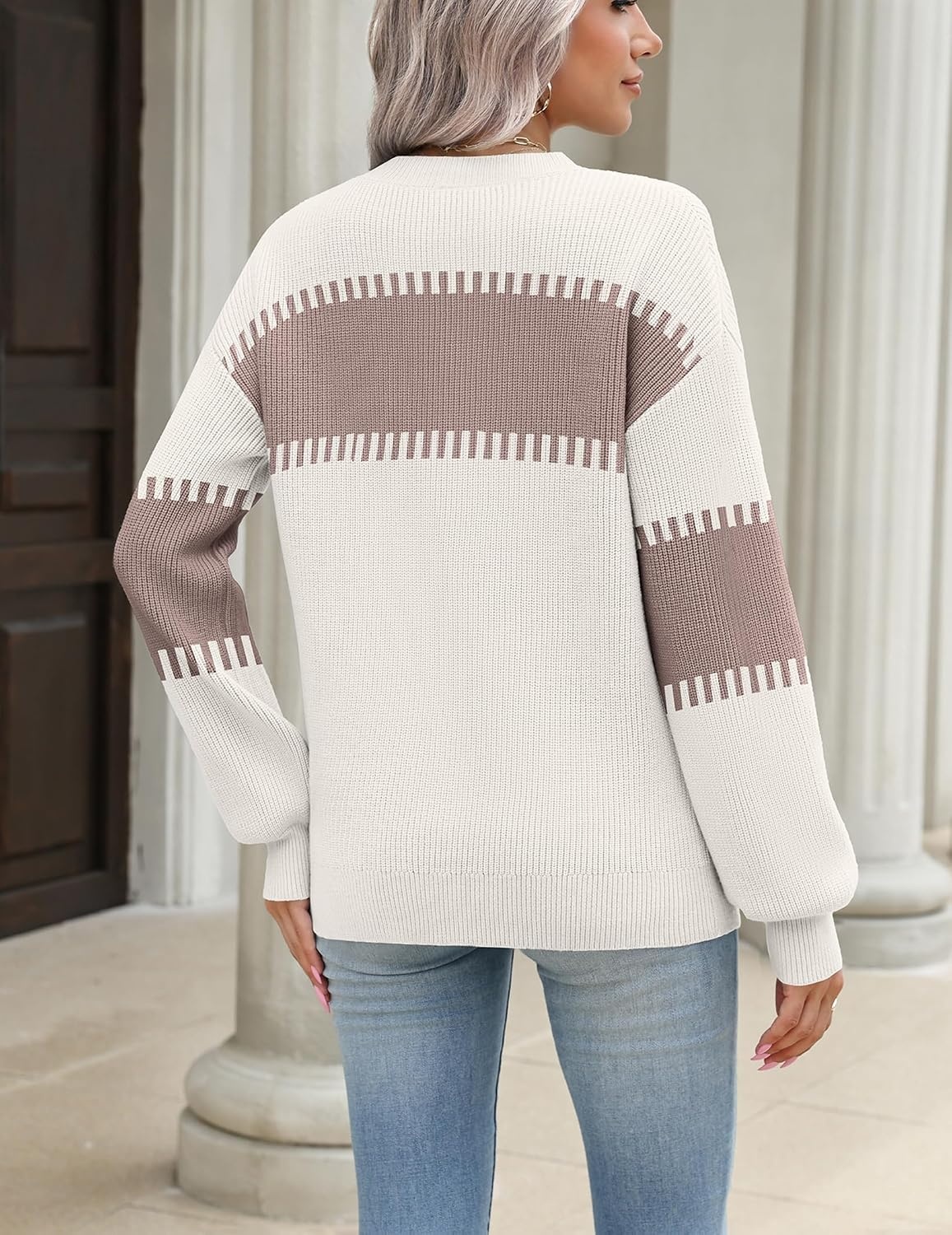 image:imageZeagoo Sweaters for Women 2026 Loose Fit Chunky Knit Casual Fall Outfits01 Khaki Block