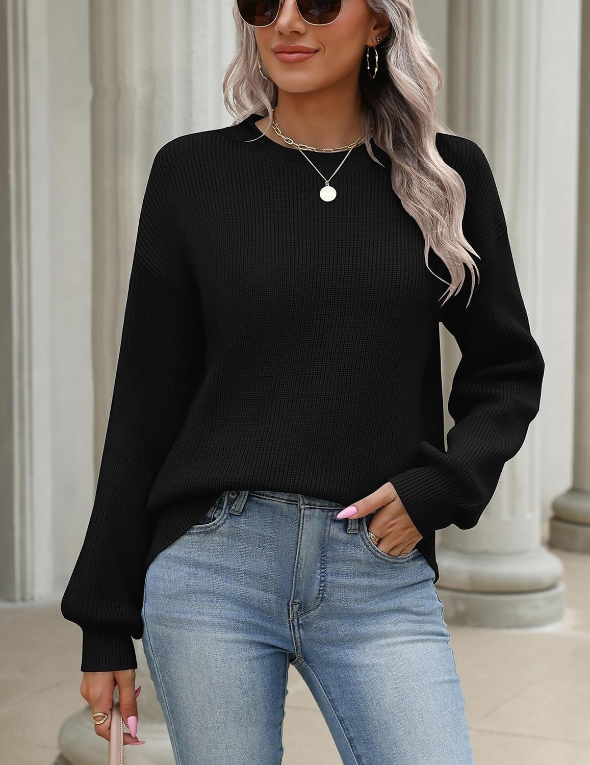 image:imageZeagoo Sweaters for Women 2026 Loose Fit Chunky Knit Casual Fall Outfits02 Black
