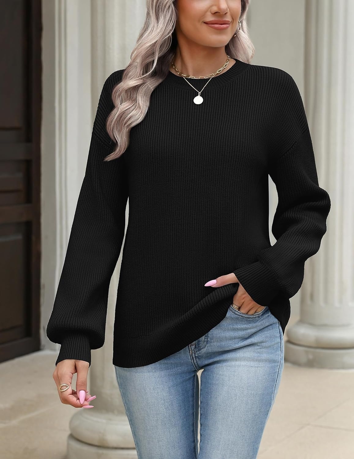 image:imageZeagoo Sweaters for Women 2026 Loose Fit Chunky Knit Casual Fall Outfits02 Black