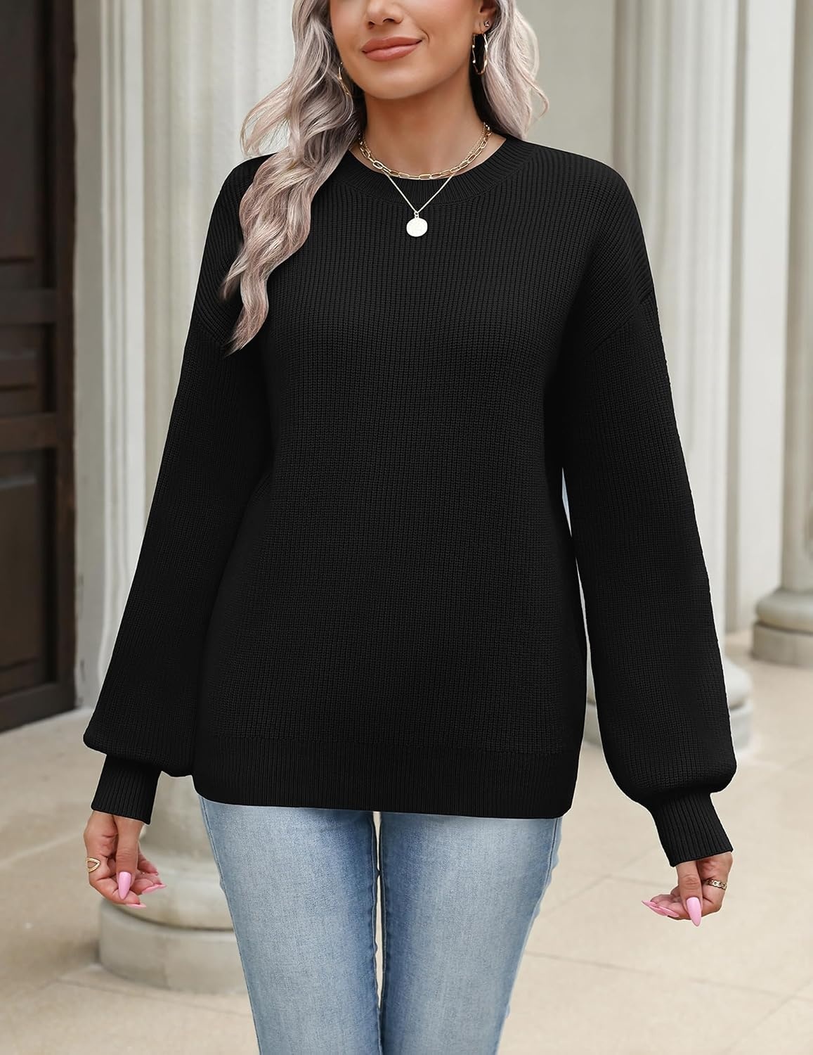 image:imageZeagoo Sweaters for Women 2026 Loose Fit Chunky Knit Casual Fall Outfits02 Black