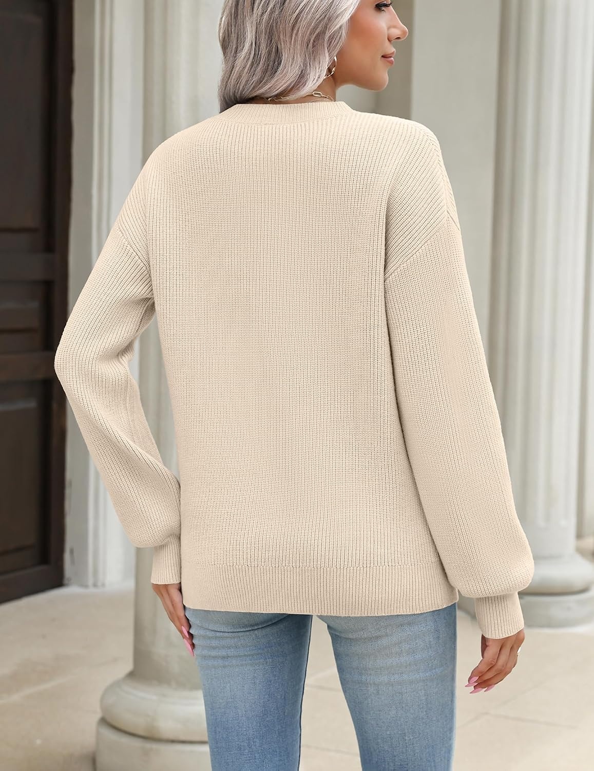 image:imageZeagoo Sweaters for Women 2026 Loose Fit Chunky Knit Casual Fall Outfits03 Beige