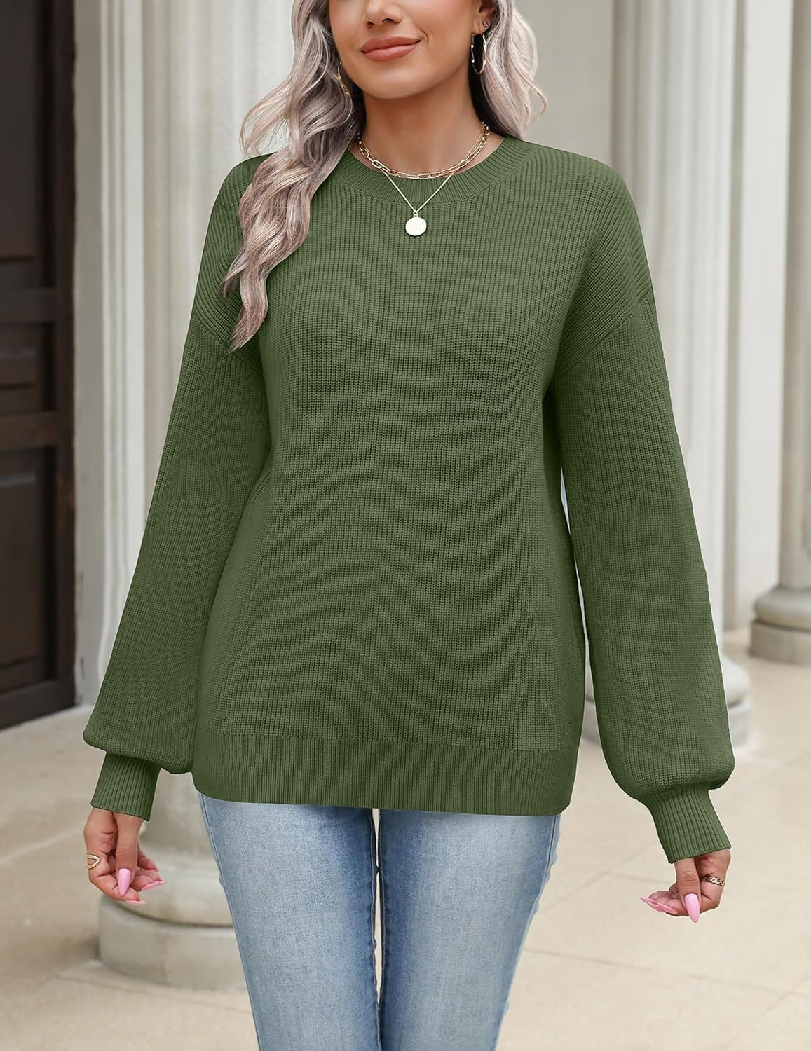 image:imageZeagoo Sweaters for Women 2026 Loose Fit Chunky Knit Casual Fall OutfitsArmy Green
