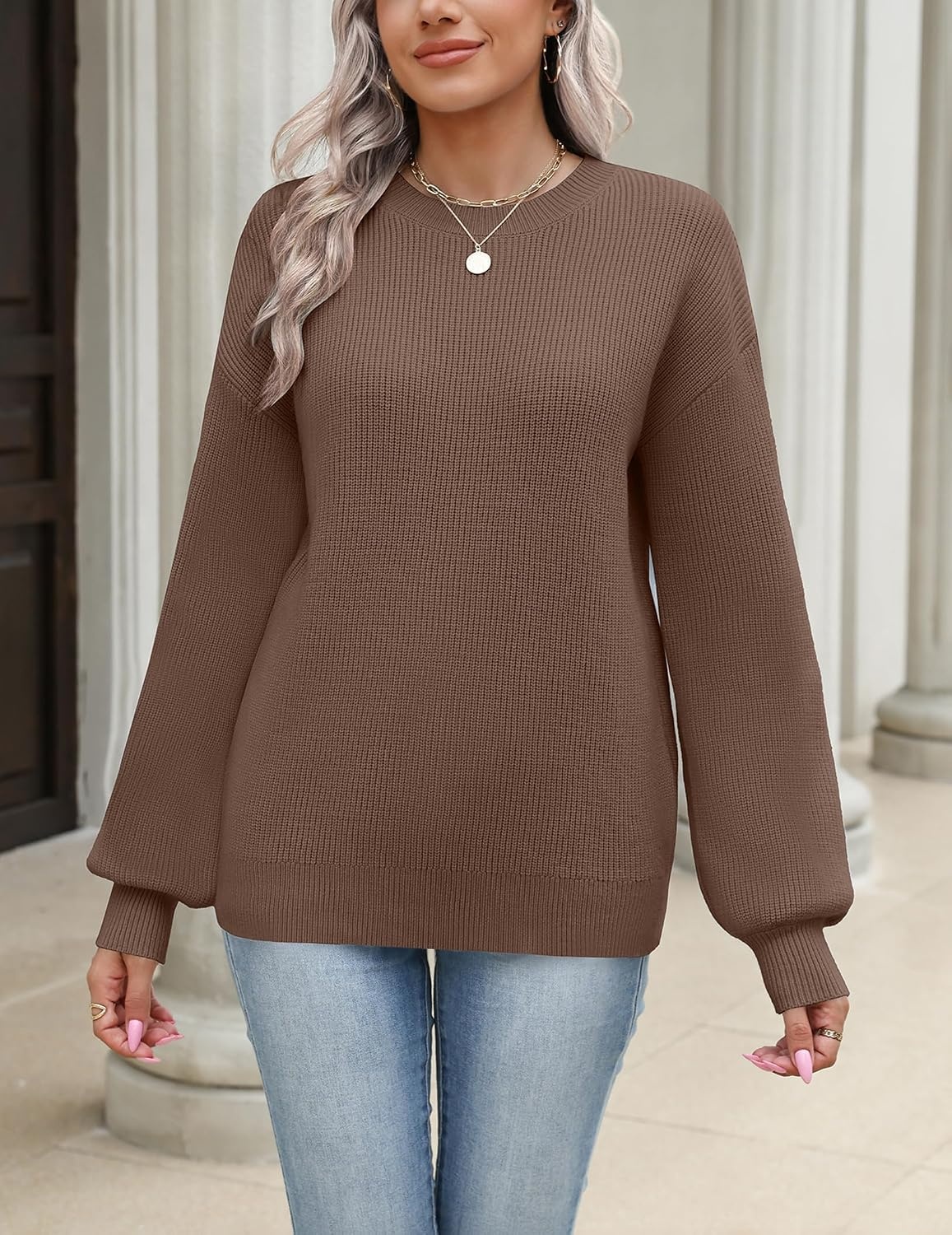 image:imageZeagoo Sweaters for Women 2026 Loose Fit Chunky Knit Casual Fall OutfitsBrown