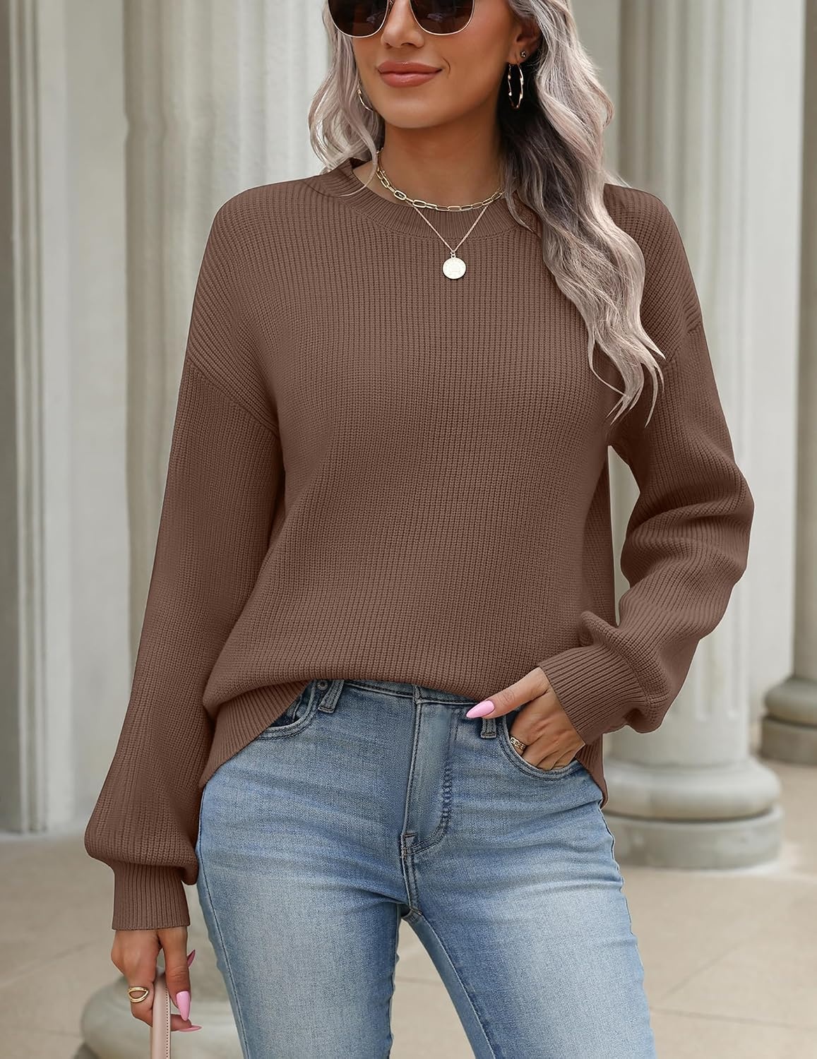 image:imageZeagoo Sweaters for Women 2026 Loose Fit Chunky Knit Casual Fall OutfitsBrown