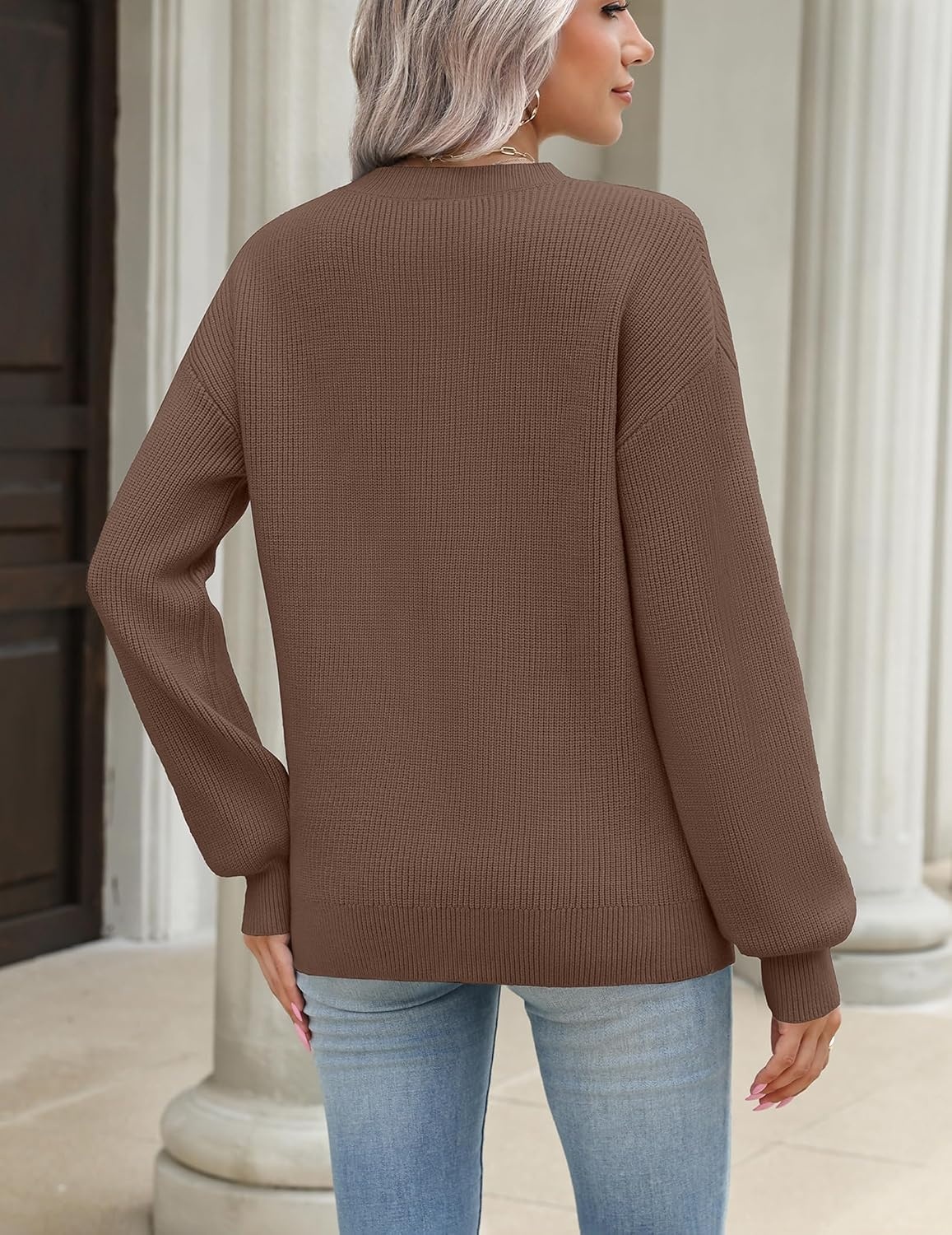 image:imageZeagoo Sweaters for Women 2026 Loose Fit Chunky Knit Casual Fall OutfitsBrown