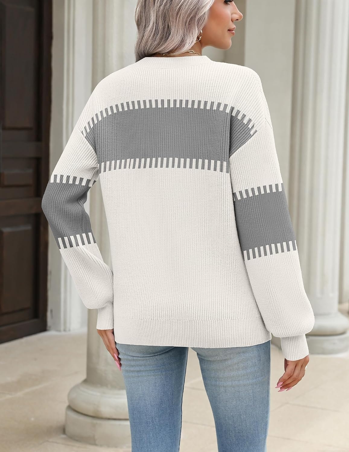 image:imageZeagoo Sweaters for Women 2026 Loose Fit Chunky Knit Casual Fall OutfitsGrey Block