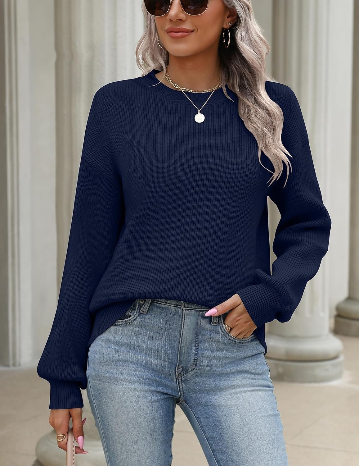 image:imageZeagoo Sweaters for Women 2026 Loose Fit Chunky Knit Casual Fall OutfitsNavy Blue
