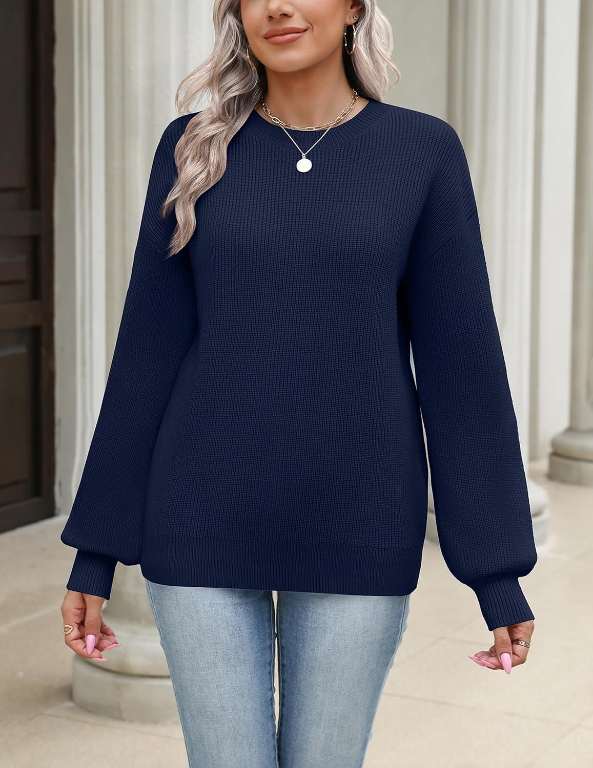 image:imageZeagoo Sweaters for Women 2026 Loose Fit Chunky Knit Casual Fall OutfitsNavy Blue