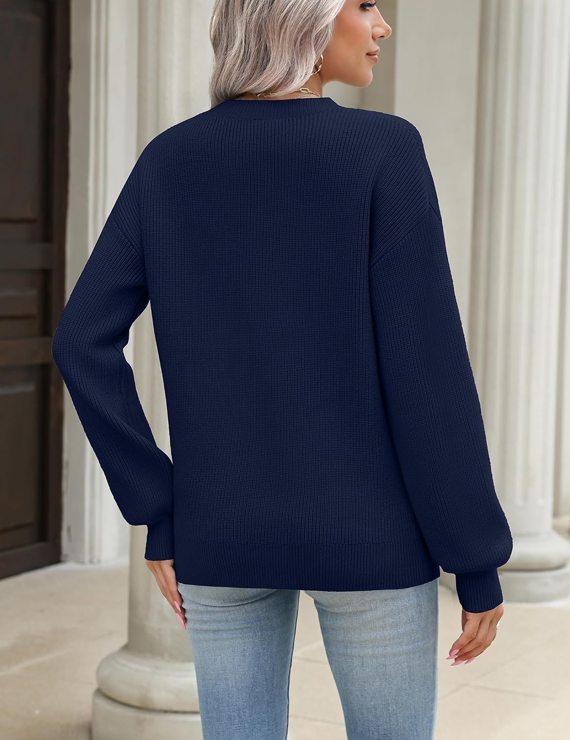 image:imageZeagoo Sweaters for Women 2026 Loose Fit Chunky Knit Casual Fall OutfitsNavy Blue
