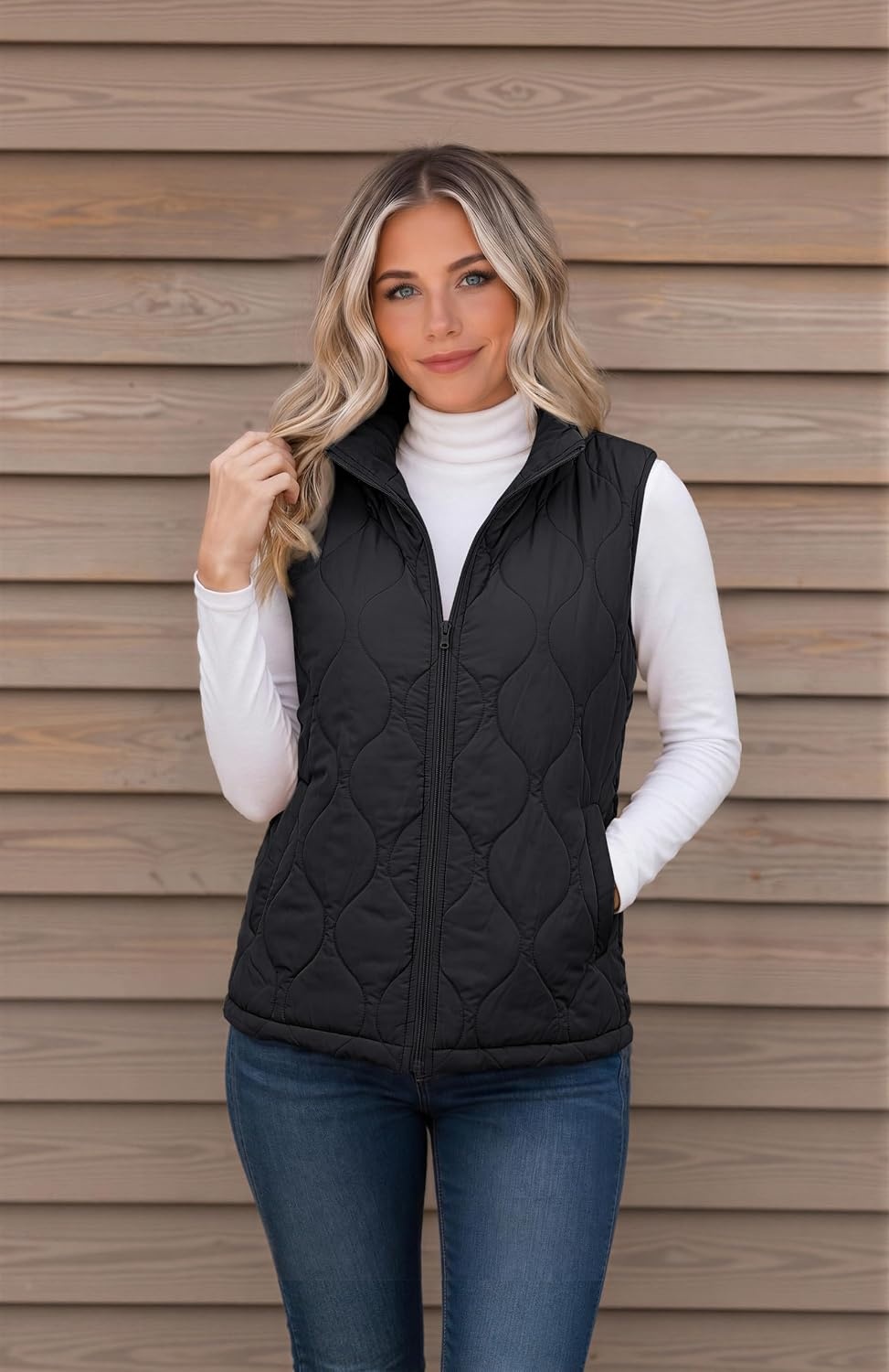 image:imageZeagoo Womens Puffer Vest Lightweight Quilted Coat Sleeveless JacketsAblack
