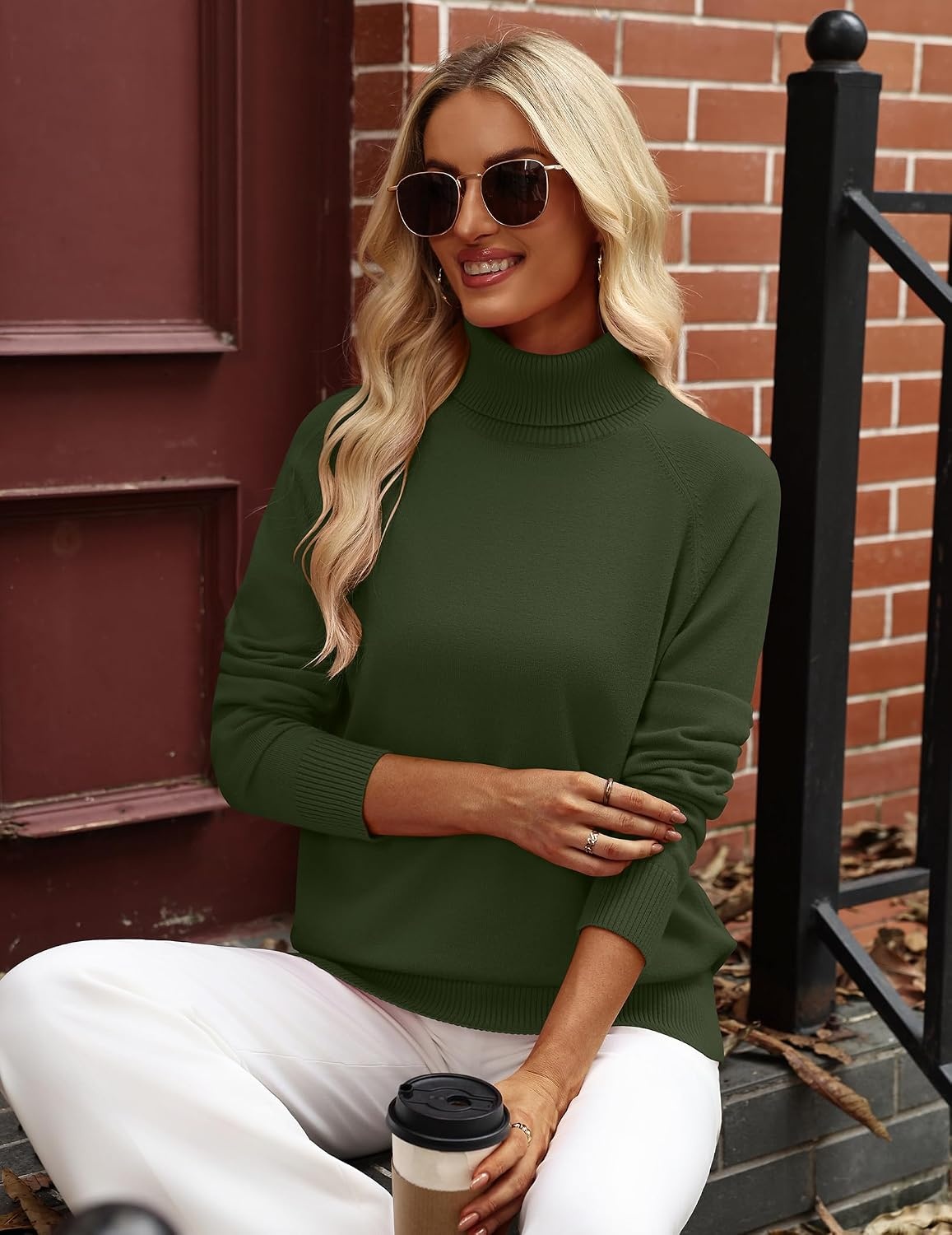 image:imageZeagoo Womens Sweaters Fall Turtleneck Tops Long Sleeve Winter ClothingArmy Green