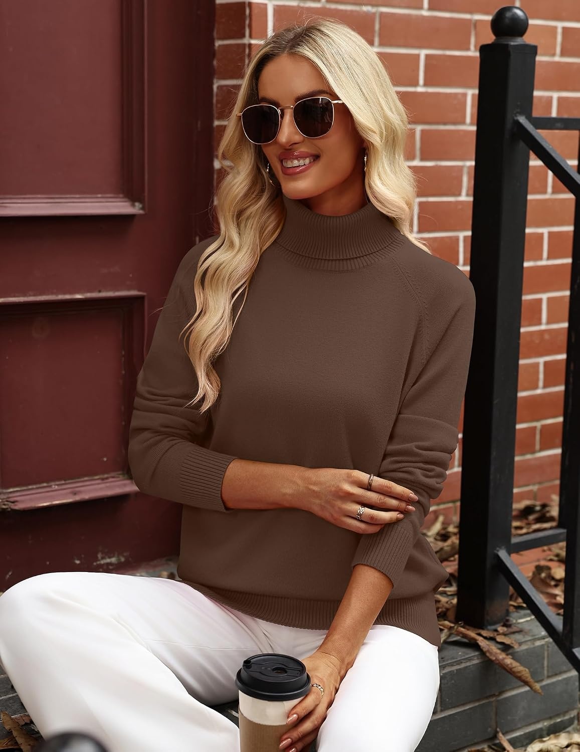 image:imageZeagoo Womens Sweaters Fall Turtleneck Tops Long Sleeve Winter ClothingBrown