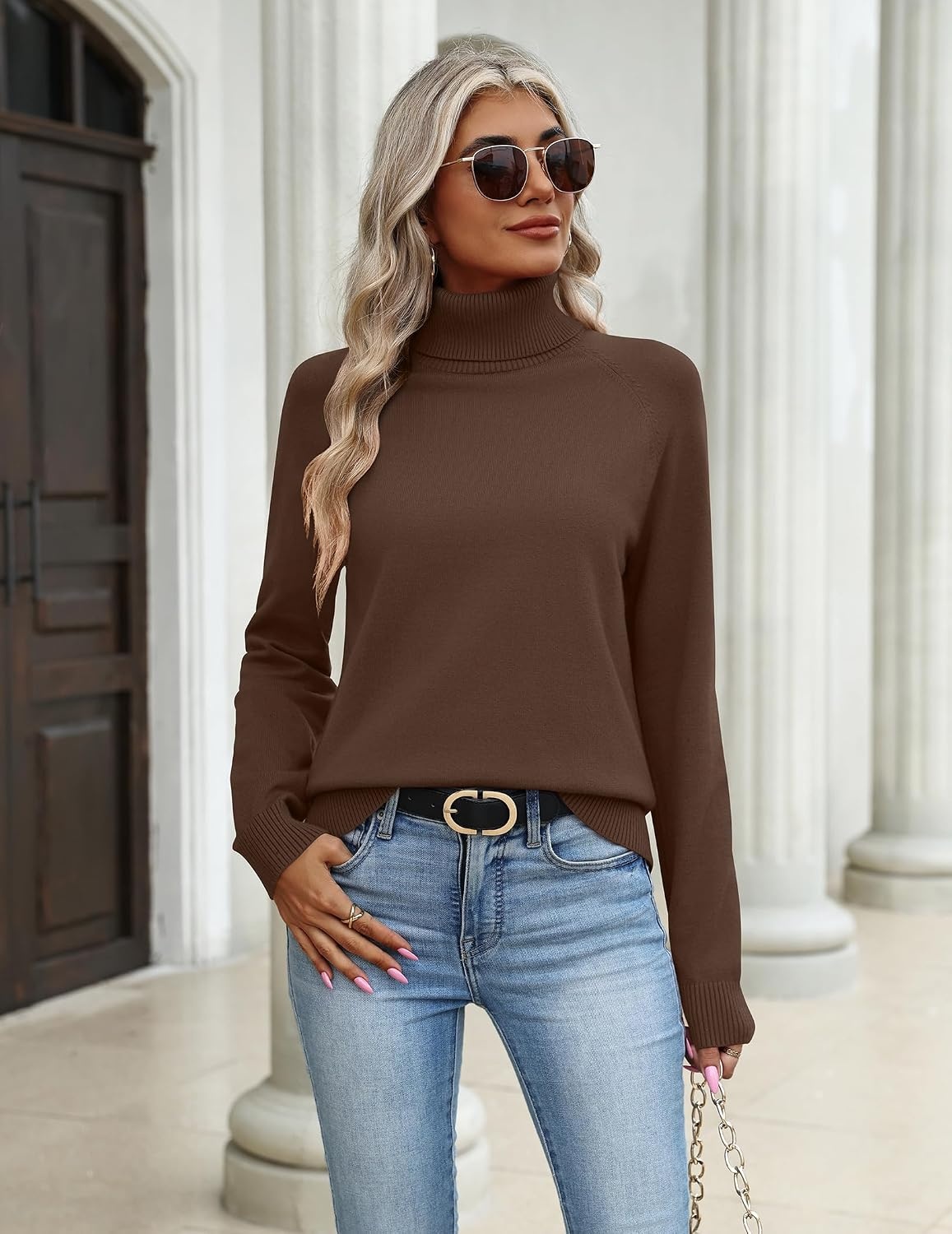 image:imageZeagoo Womens Sweaters Fall Turtleneck Tops Long Sleeve Winter ClothingBrown