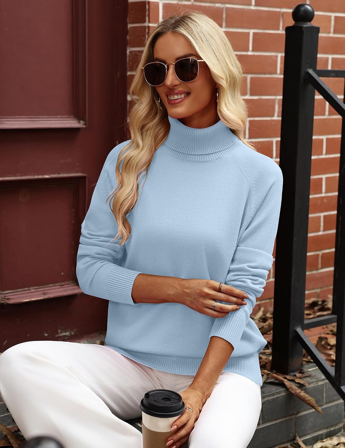 image:imageZeagoo Womens Sweaters Fall Turtleneck Tops Long Sleeve Winter ClothingLight Blue
