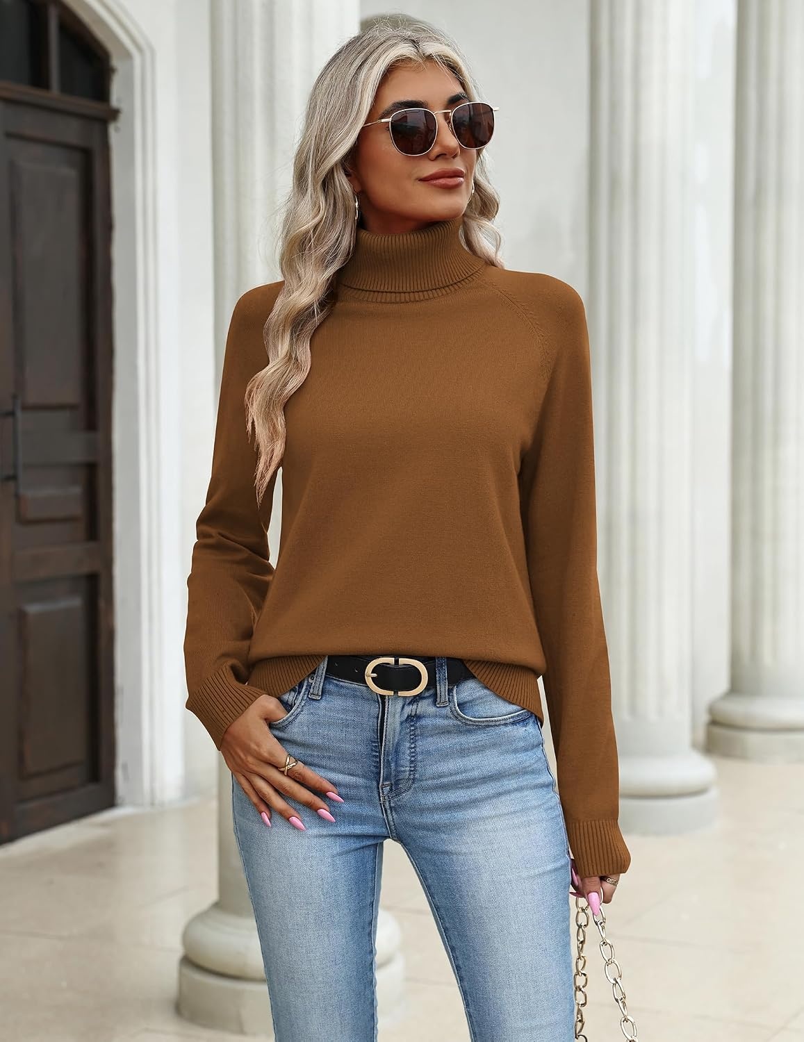 image:imageZeagoo Womens Sweaters Fall Turtleneck Tops Long Sleeve Winter ClothingLight Brown