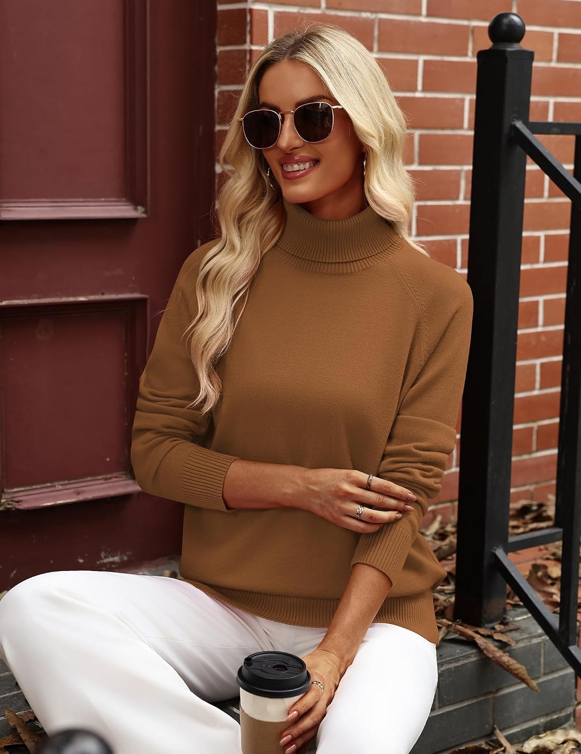image:imageZeagoo Womens Sweaters Fall Turtleneck Tops Long Sleeve Winter ClothingLight Brown