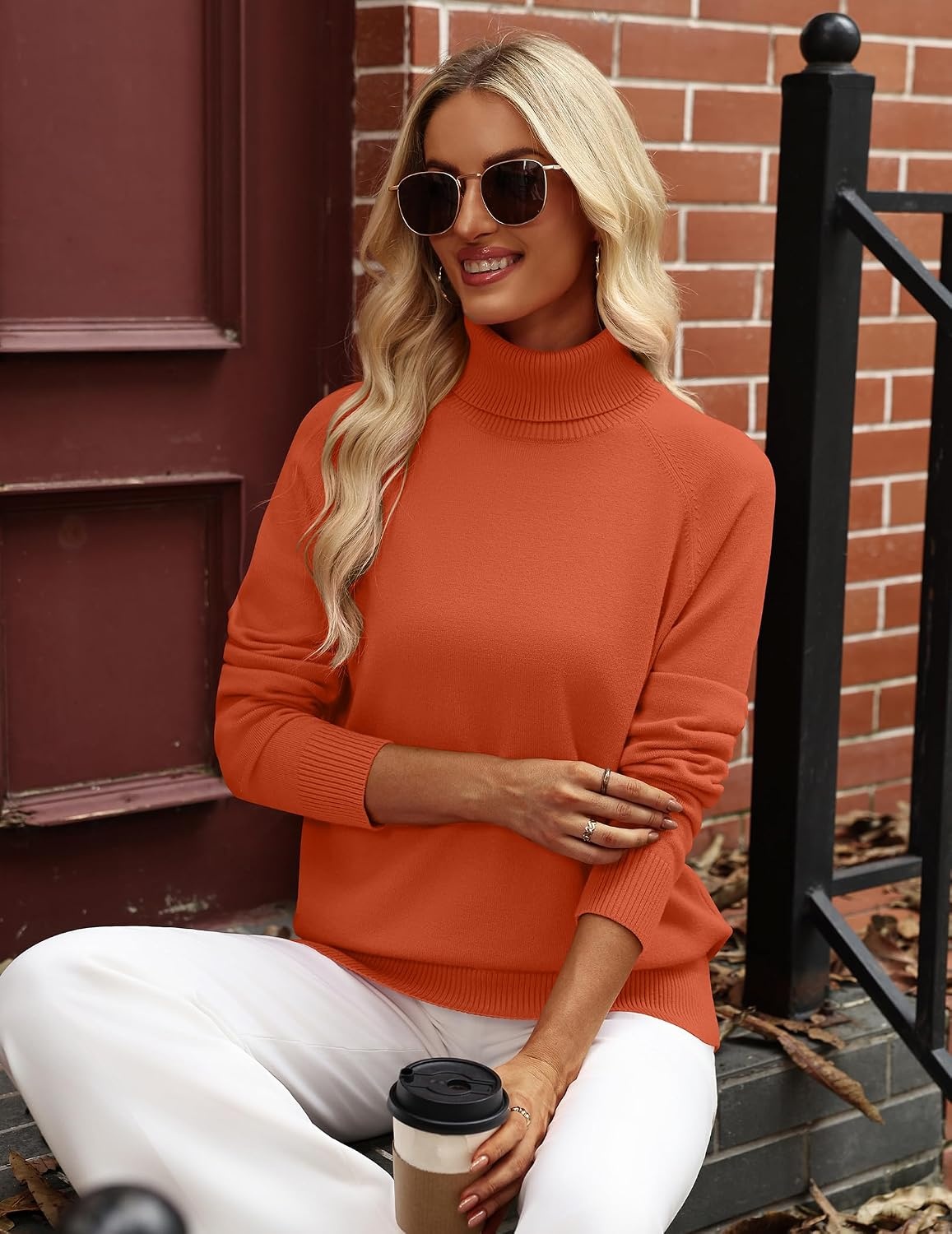 image:imageZeagoo Womens Sweaters Fall Turtleneck Tops Long Sleeve Winter ClothingOrange