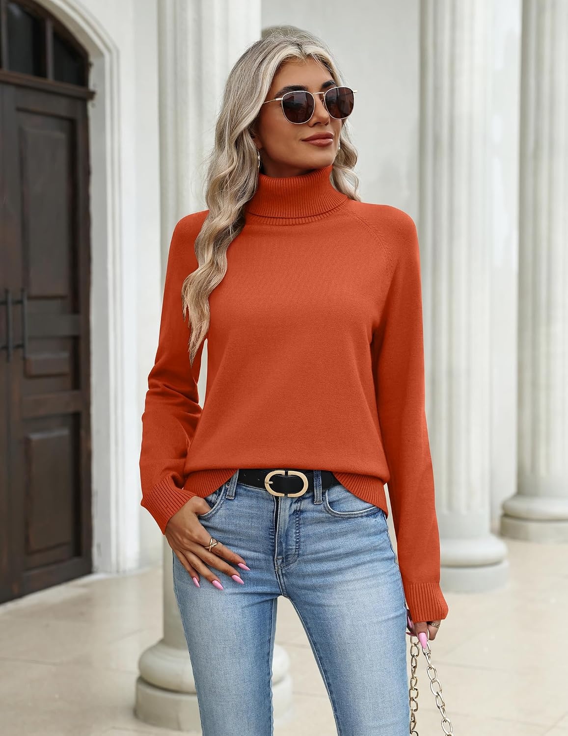image:imageZeagoo Womens Sweaters Fall Turtleneck Tops Long Sleeve Winter ClothingOrange