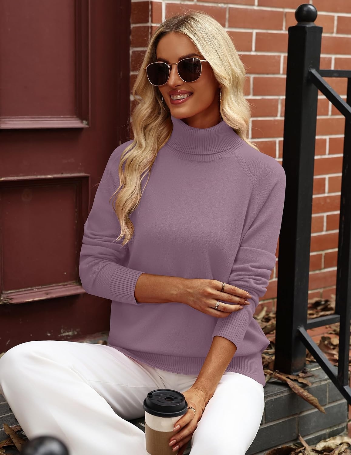 image:imageZeagoo Womens Sweaters Fall Turtleneck Tops Long Sleeve Winter ClothingPurple