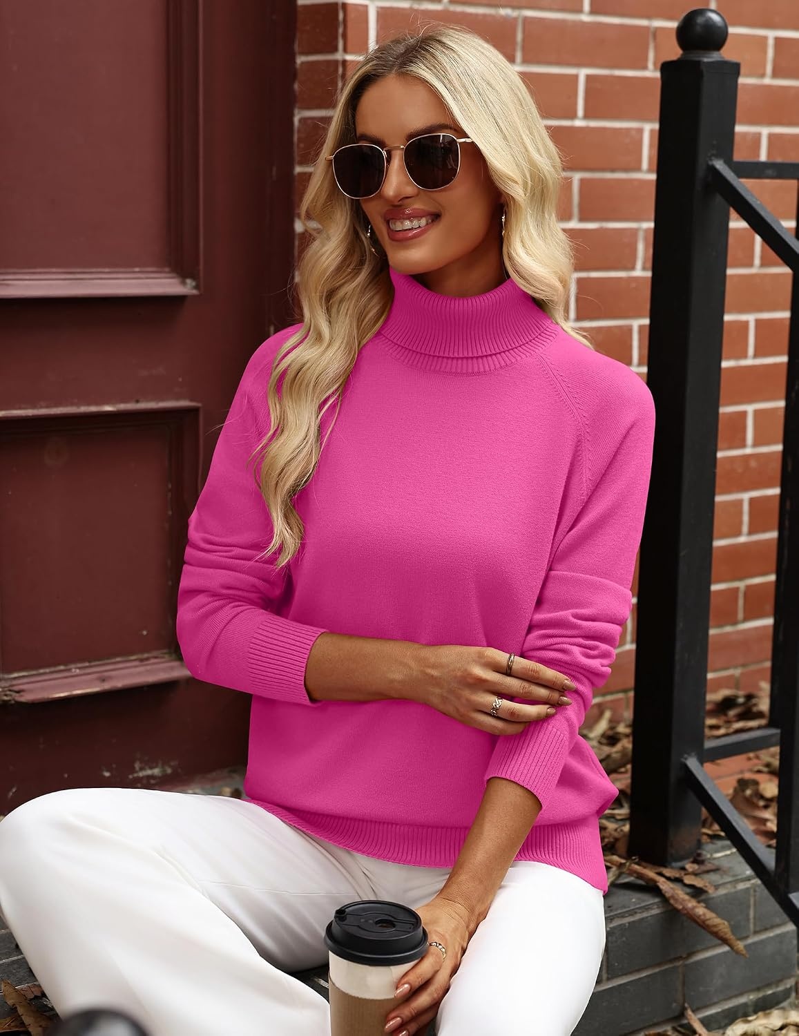 image:imageZeagoo Womens Sweaters Fall Turtleneck Tops Long Sleeve Winter ClothingRose Red