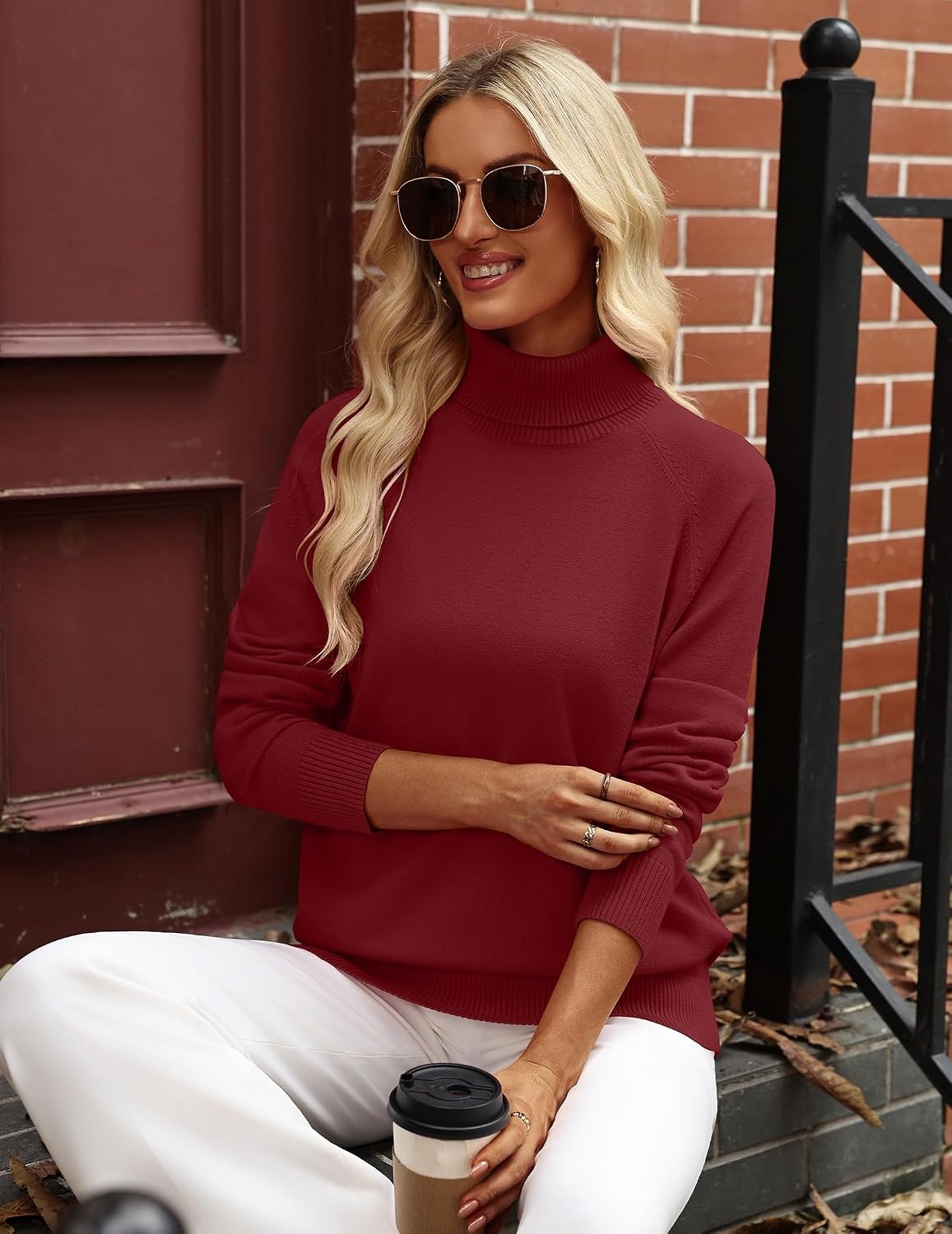 image:imageZeagoo Womens Sweaters Fall Turtleneck Tops Long Sleeve Winter ClothingWine Red