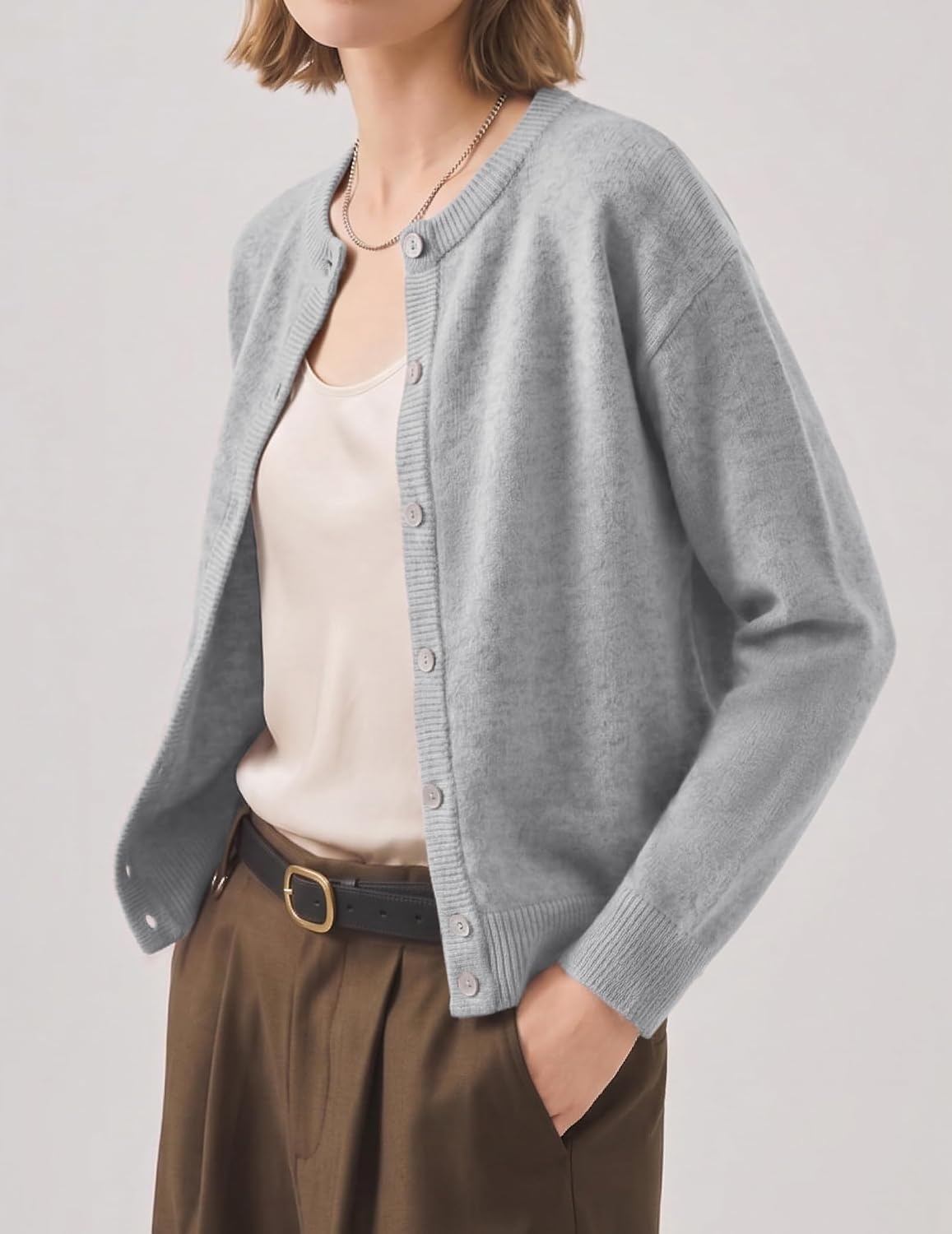 image:imageZeagoo Wool Blend Cardigan Sweaters for Women 2026 Casual Fall Outfits02 Grey
