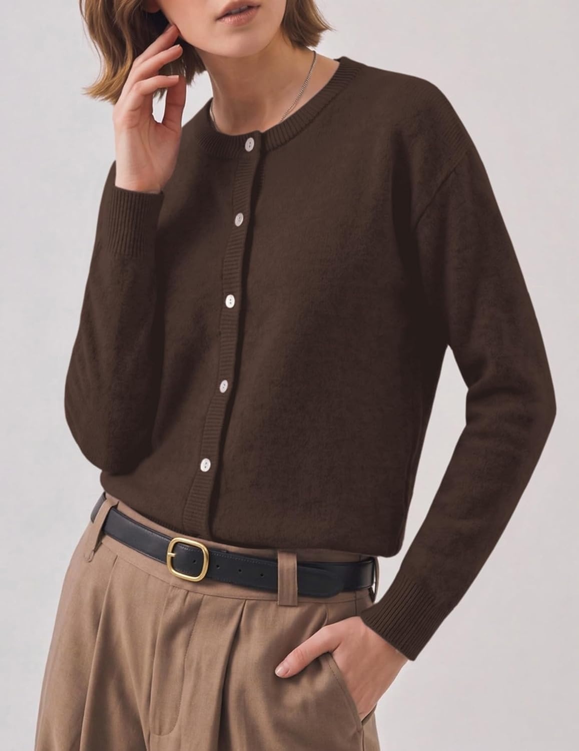 image:imageZeagoo Wool Blend Cardigan Sweaters for Women 2026 Casual Fall OutfitsBrown