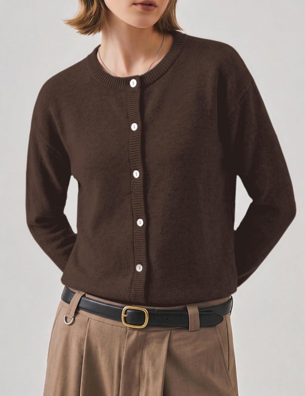 image:imageZeagoo Wool Blend Cardigan Sweaters for Women 2026 Casual Fall OutfitsBrown