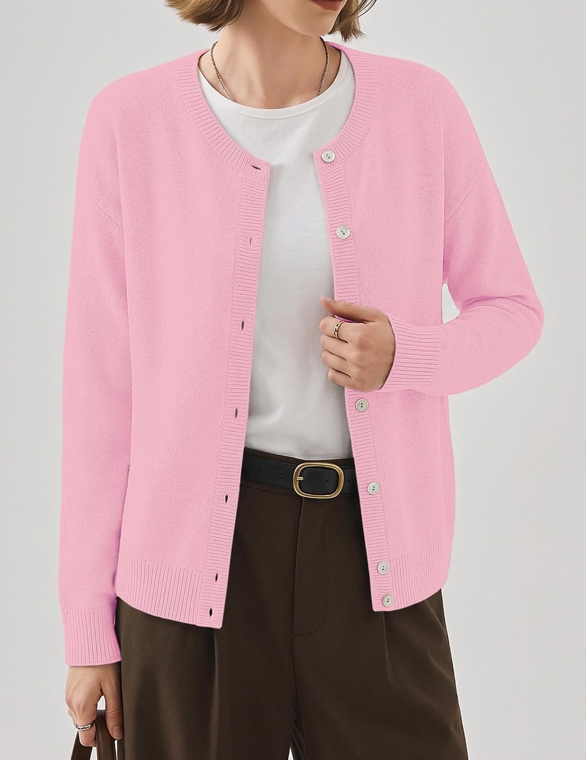 image:imageZeagoo Wool Blend Cardigan Sweaters for Women 2026 Casual Fall OutfitsPink