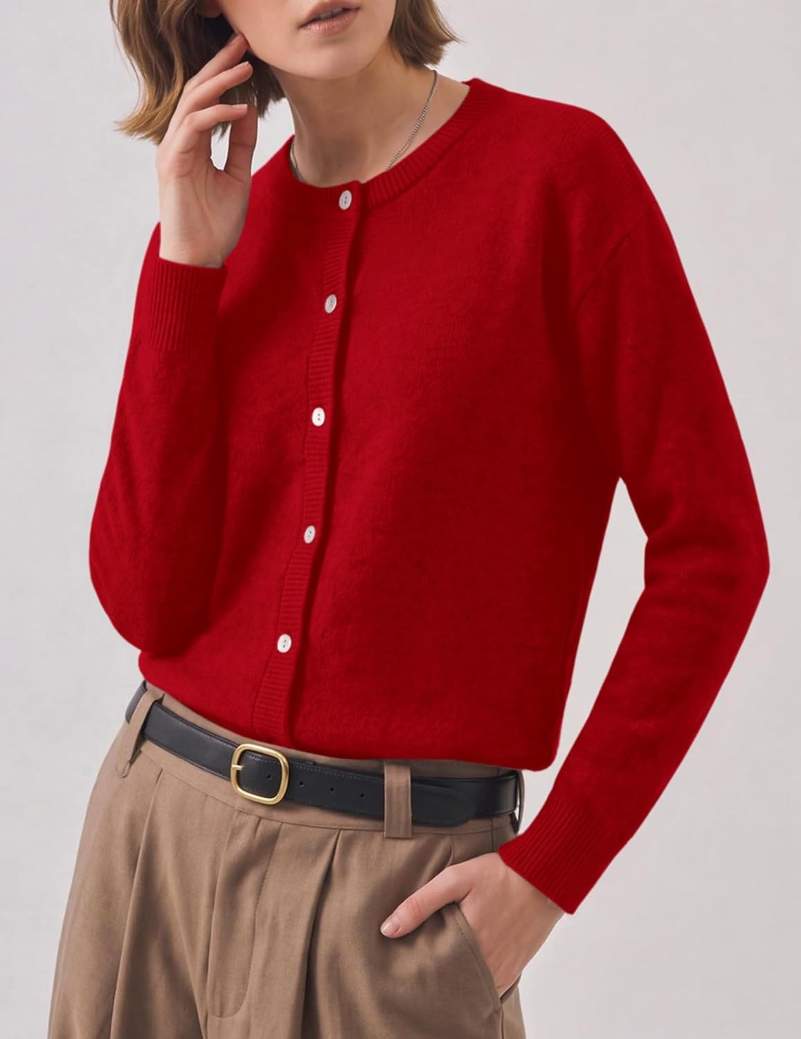 image:imageZeagoo Wool Blend Cardigan Sweaters for Women 2026 Casual Fall OutfitsRed