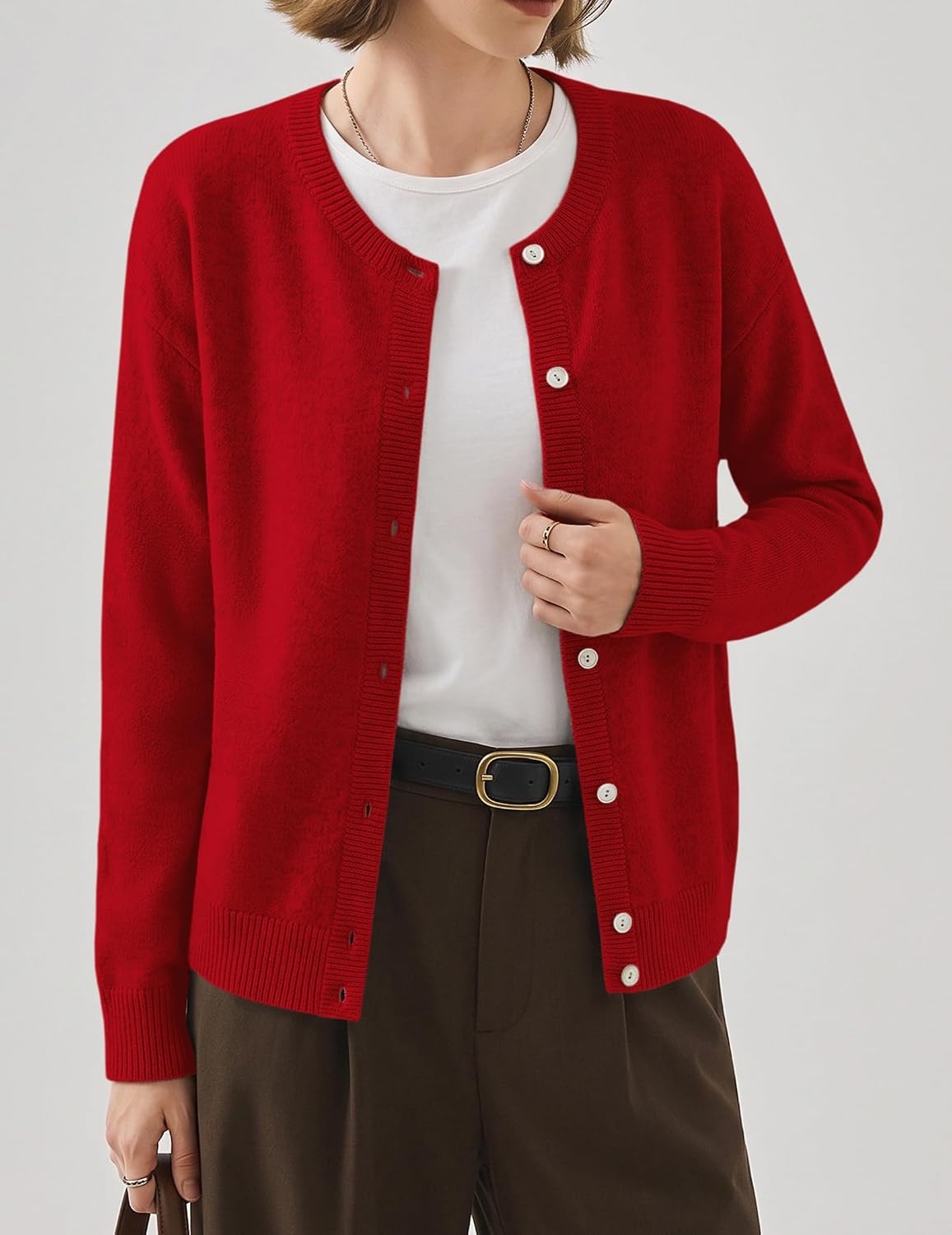 image:imageZeagoo Wool Blend Cardigan Sweaters for Women 2026 Casual Fall OutfitsRed