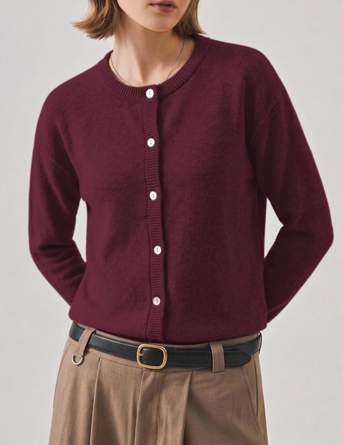 image:imageZeagoo Wool Blend Cardigan Sweaters for Women 2026 Casual Fall OutfitsWine Red