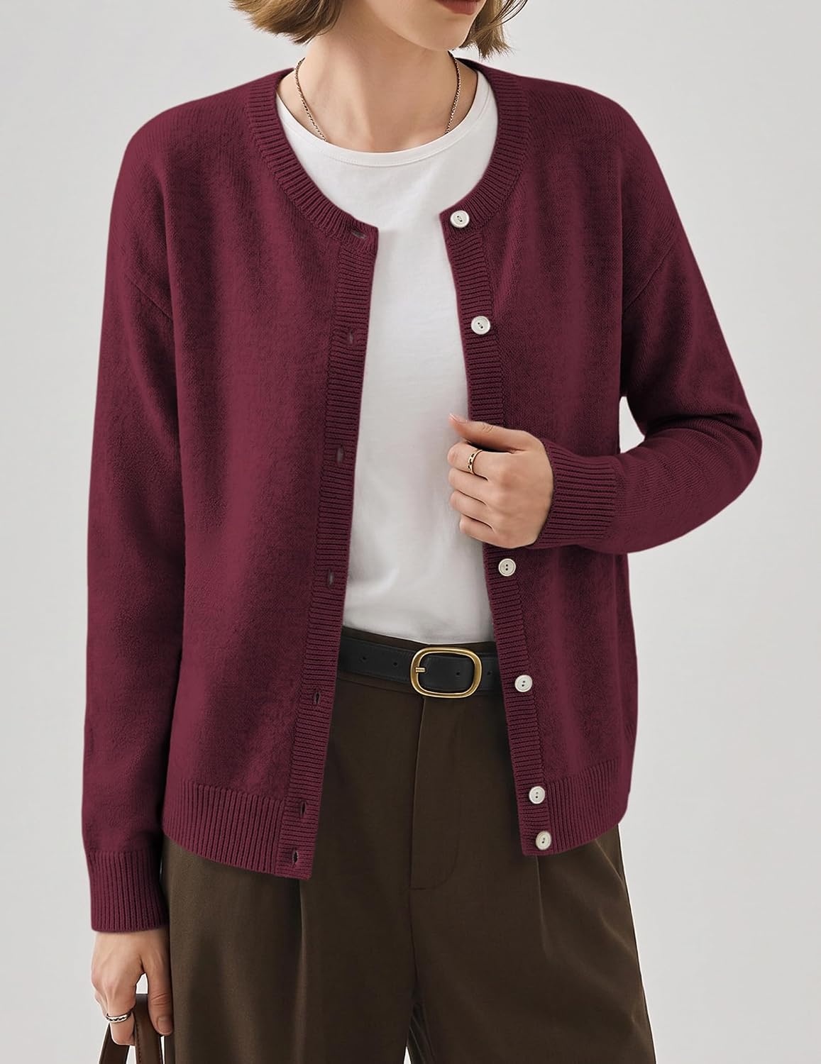 image:imageZeagoo Wool Blend Cardigan Sweaters for Women 2026 Casual Fall OutfitsWine Red