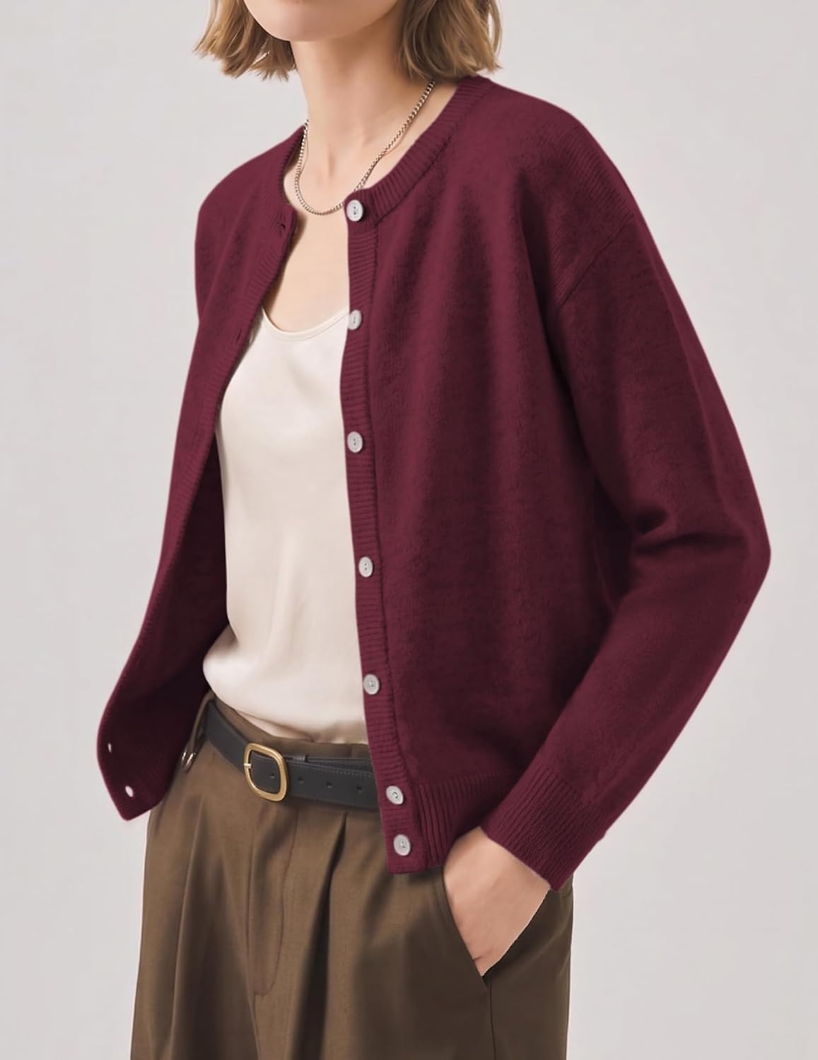image:imageZeagoo Wool Blend Cardigan Sweaters for Women 2026 Casual Fall OutfitsWine Red