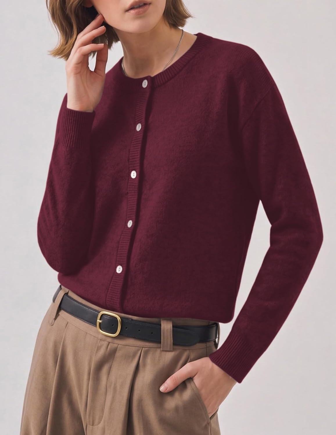 image:imageZeagoo Wool Blend Cardigan Sweaters for Women 2026 Casual Fall OutfitsWine Red