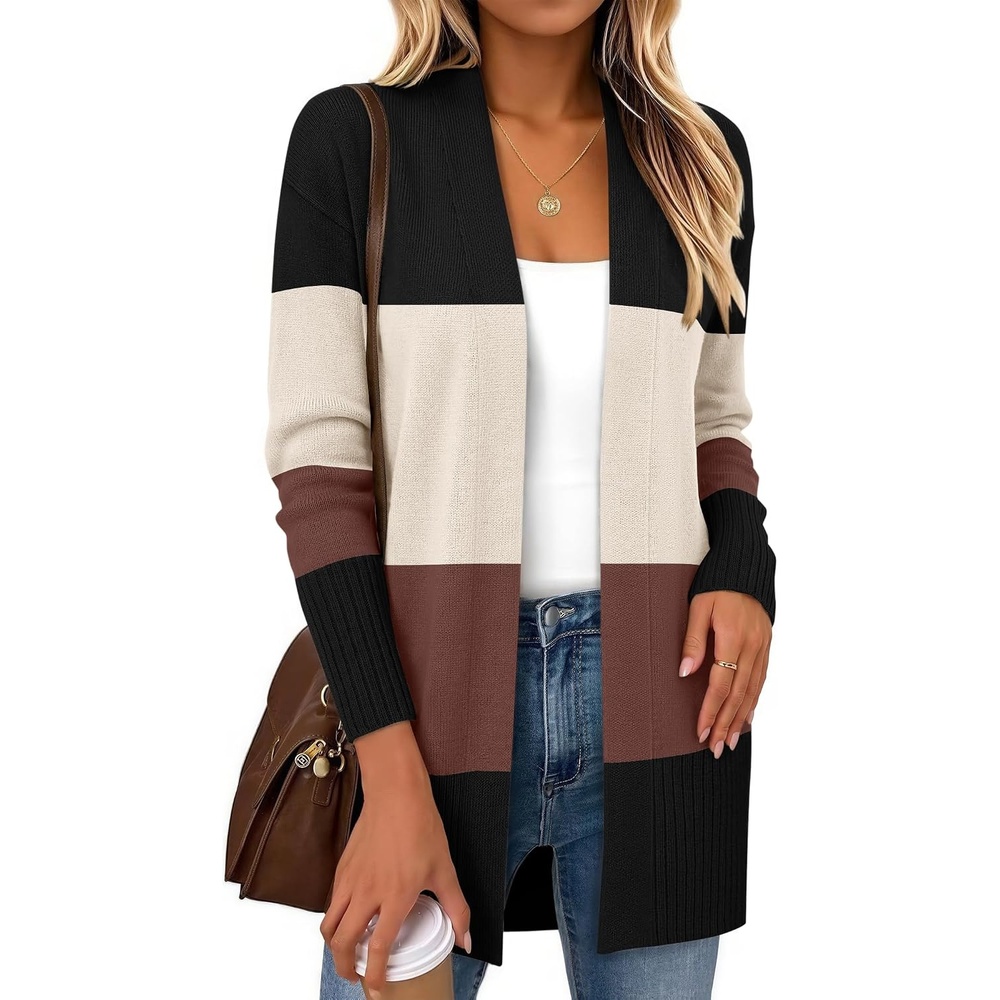 image:imageZeagoo Cardigan Sweaters for Women Open Front Cardigans Long Sleeve SweaterA3colorblock 504