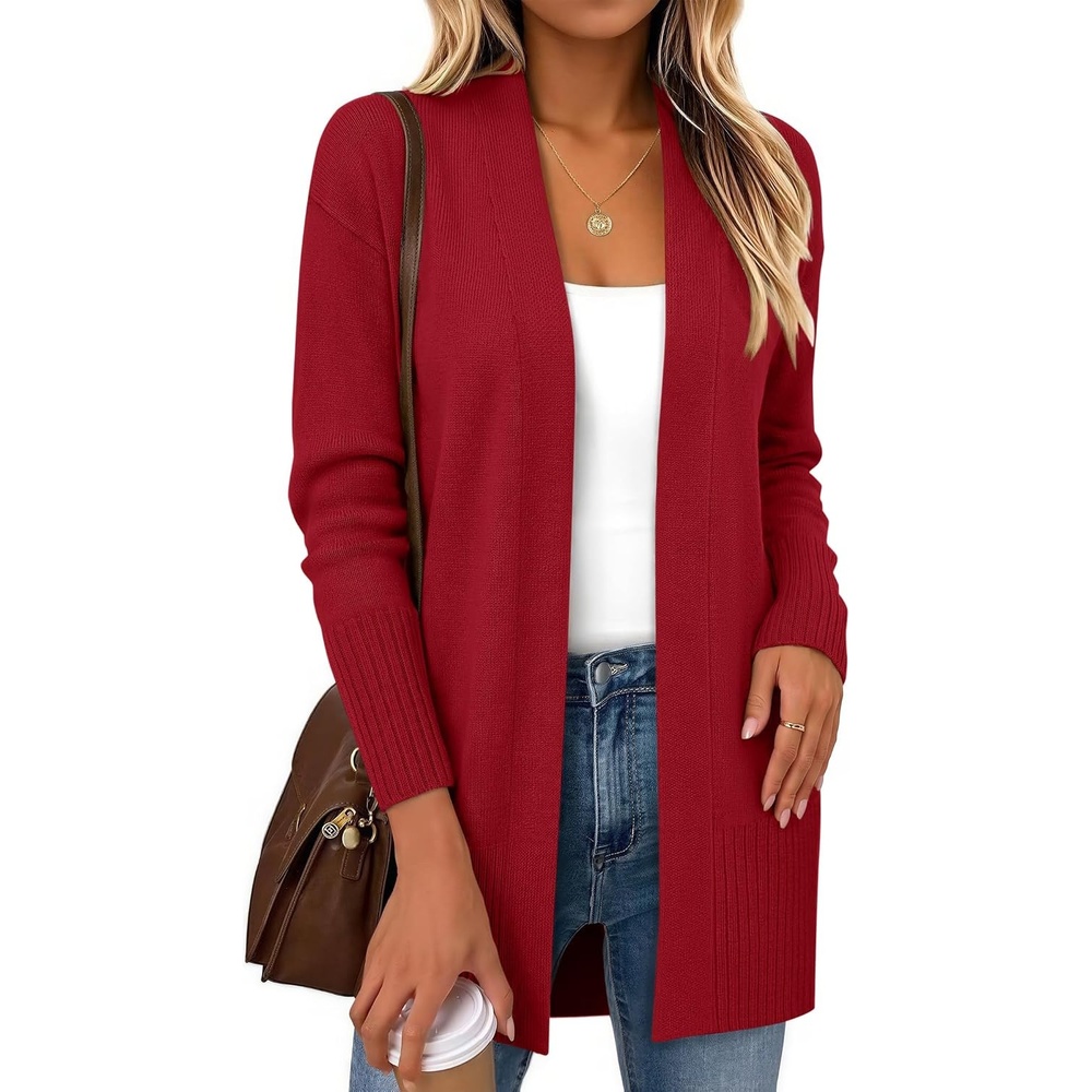 image:imageZeagoo Cardigan Sweaters for Women Open Front Cardigans Long Sleeve SweaterRed