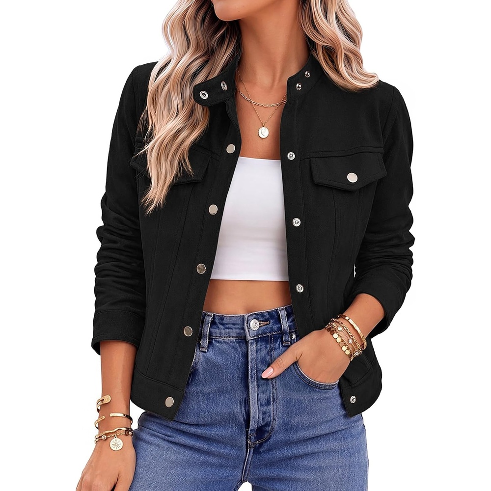 image:imageZeagoo Faux Suede Cropped Jackets for Women Trendy Fall Shackets CoatsBlack