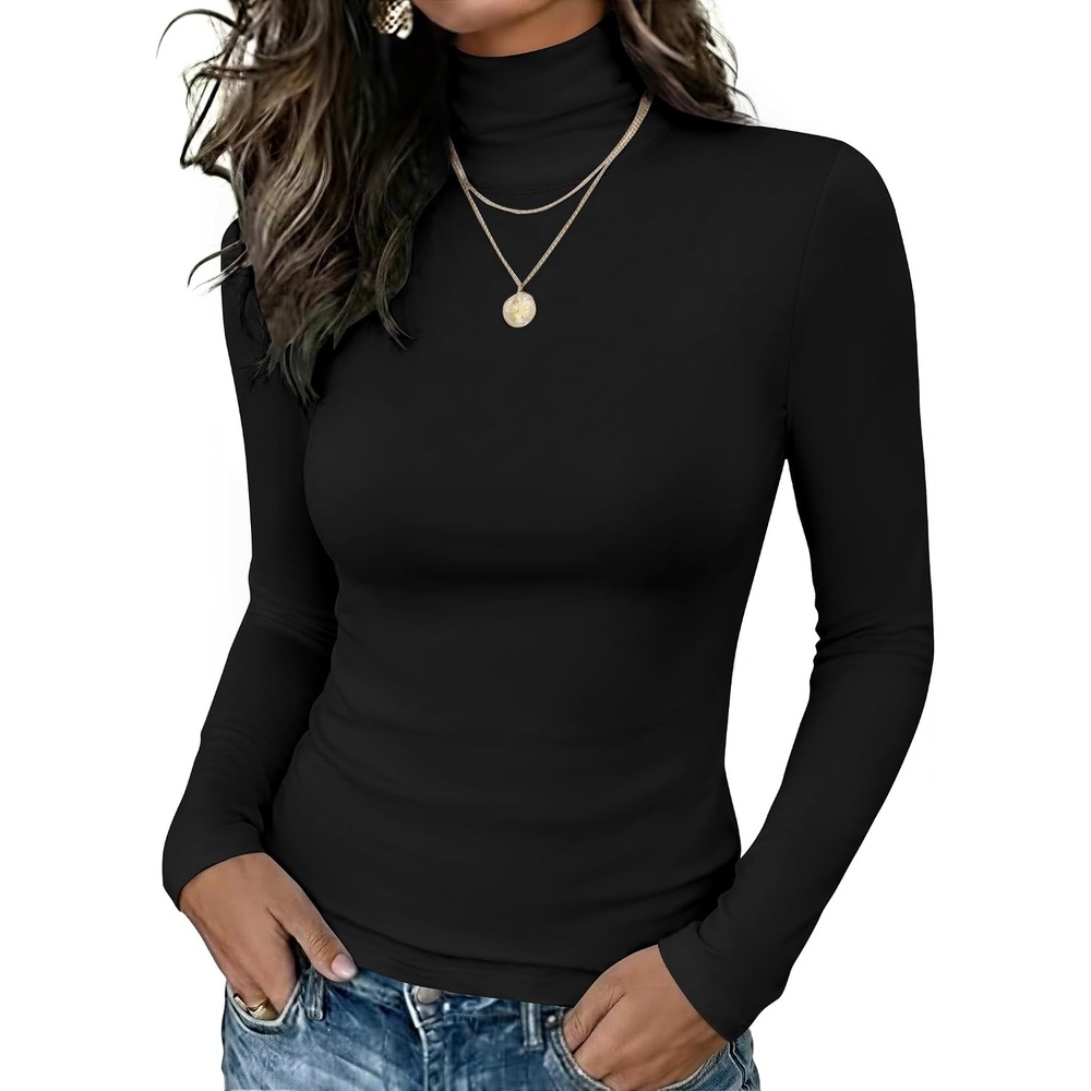 image:imageZeagoo Long Sleeve Mock Neck Tops Slim Fit Shirt Fleece Lined Thermal TeeBlack