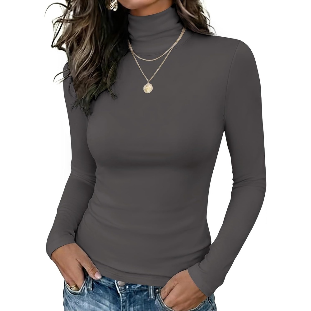 image:imageZeagoo Long Sleeve Mock Neck Tops Slim Fit Shirt Fleece Lined Thermal TeeGrey