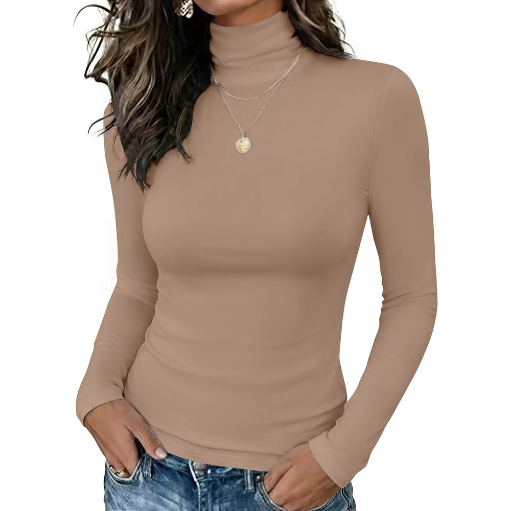 image:imageZeagoo Long Sleeve Mock Neck Tops Slim Fit Shirt Fleece Lined Thermal TeeKhaki