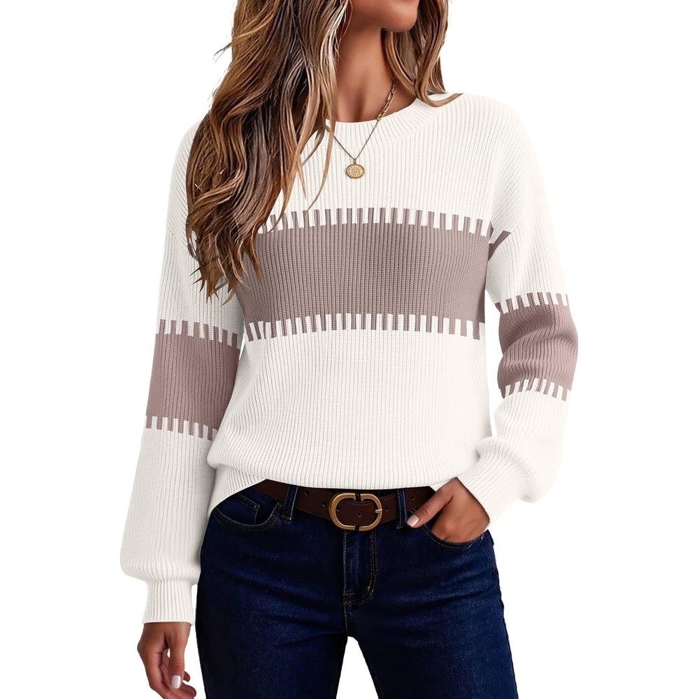 image:imageZeagoo Sweaters for Women 2026 Loose Fit Chunky Knit Casual Fall Outfits01 Khaki Block