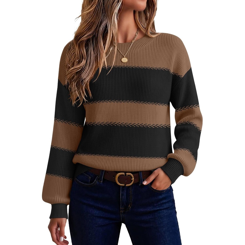 image:imageZeagoo Sweaters for Women 2026 Loose Fit Chunky Knit Casual Fall Outfits04 Black Brown Block